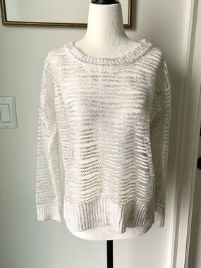 Lauren Vidal silvery white mesh sweater